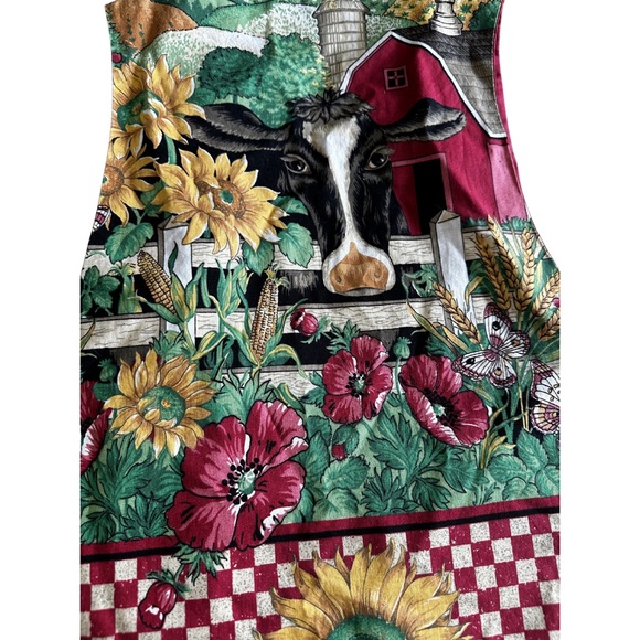 Vintage Cow Print Patchwork Vest Sunflower Farmhouse Cottagecore Red XL - Picture 6 of 6